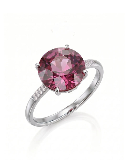 Oval pink tourmaline ring with diamond shoulders in 18K white gold | SARATTI