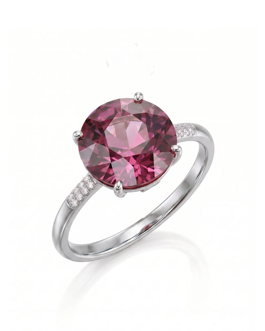 Oval pink tourmaline ring with diamond shoulders in 18K white gold | SARATTI