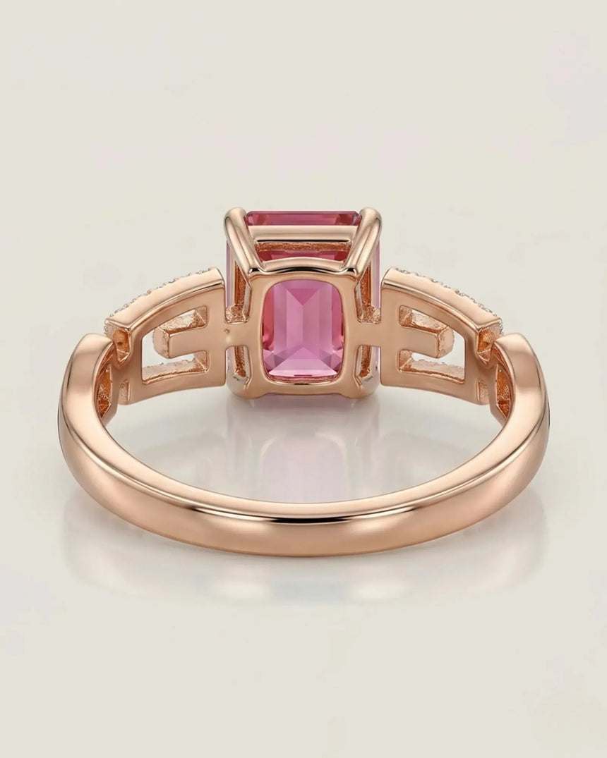 Passion Seal pink tourmaline ring with diamond buckle motif in 18K rose gold | SARATTI