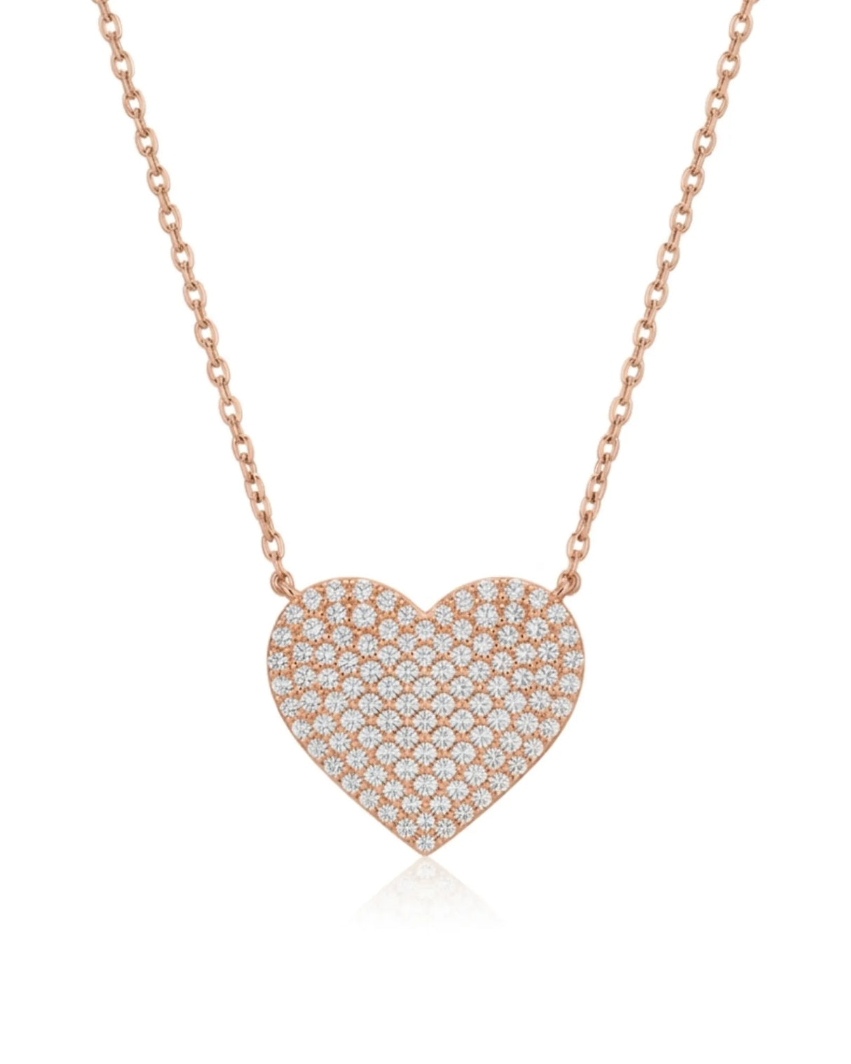 Pavé diamond heart necklace with round diamonds in 18K rose gold | SARATTI
