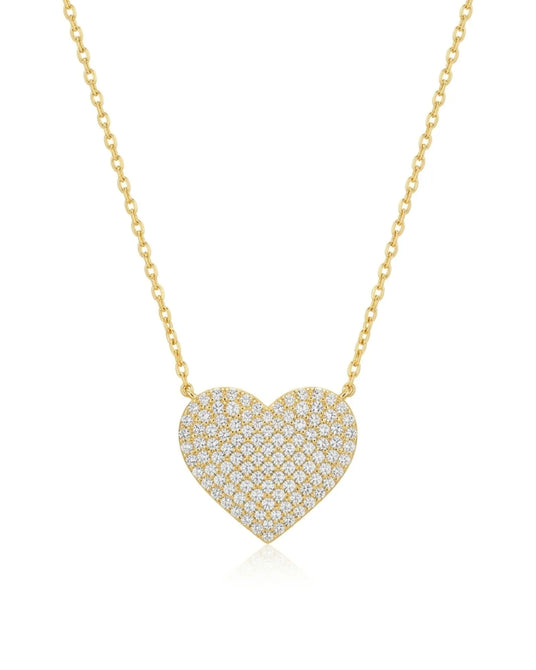 Pavé diamond heart necklace with round diamonds in 18K yellow gold | SARATTI