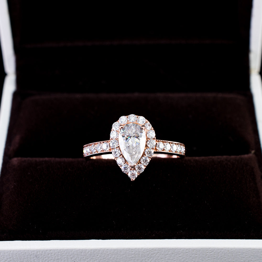 Pear Cut Diamond Engagement Ring in Box | Custom Engagement Rings Modern Gem Jewelry®