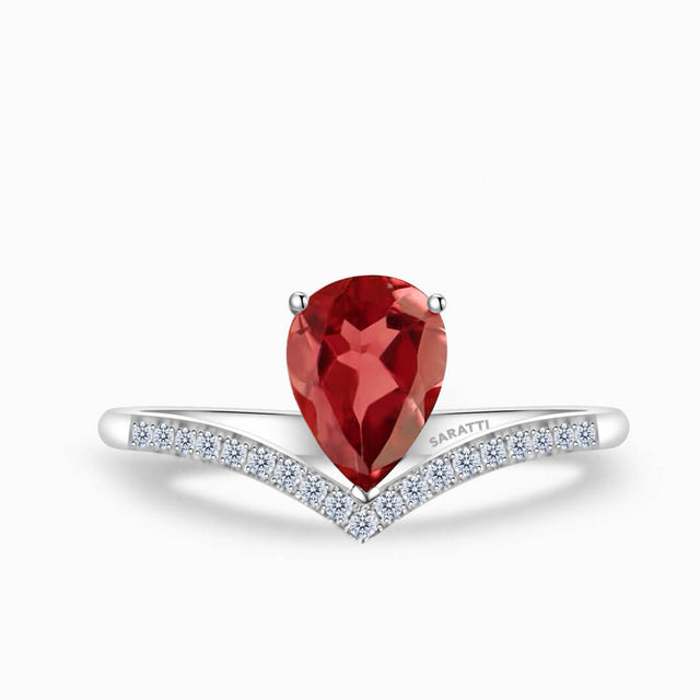 White Gold Teardrop Tiara Pink Tourmaline Engagement Ring | Saratti Fine Jewelry