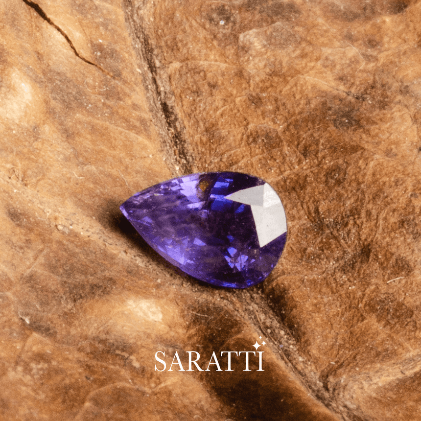 0.77 carats Unheated Purplish Sapphire Gemstone in Pear Shape - SARATTI