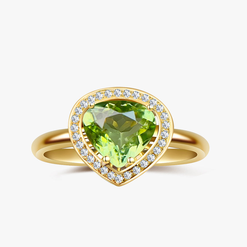 Pear Shape Green Tourmaline Ring with Diamonds in 18K Gold | SARATTI