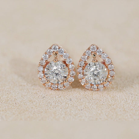 Hollow Halo Rose Gold Tiny Diamond Stud Earrings | Saratti | Custom High and Fine Jewelry