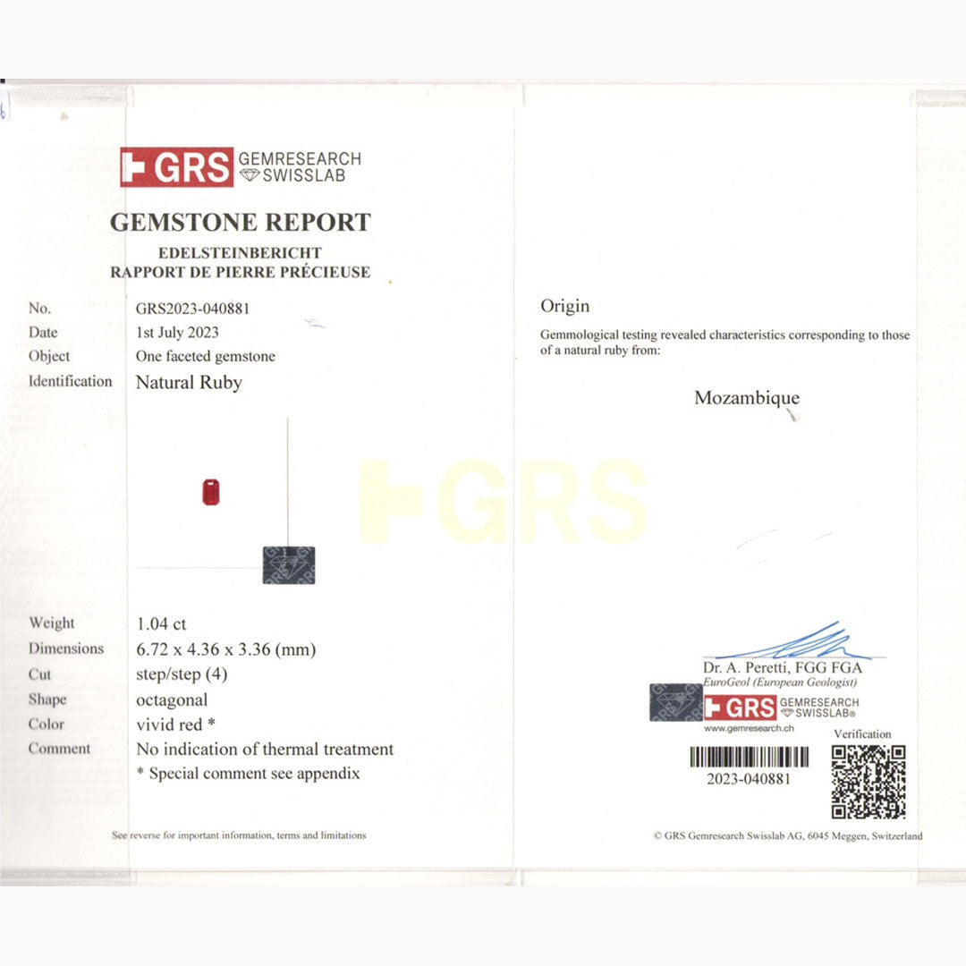 Real Ruby Gemstone in Emerald Cut | 1.04 carats | GRS Certified | Saratti Jewelry