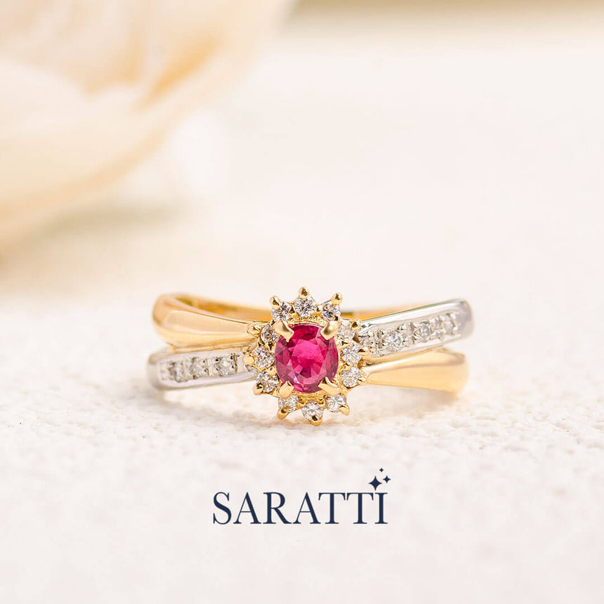 12 Prong Ruby and Diamond Ring | Saratti