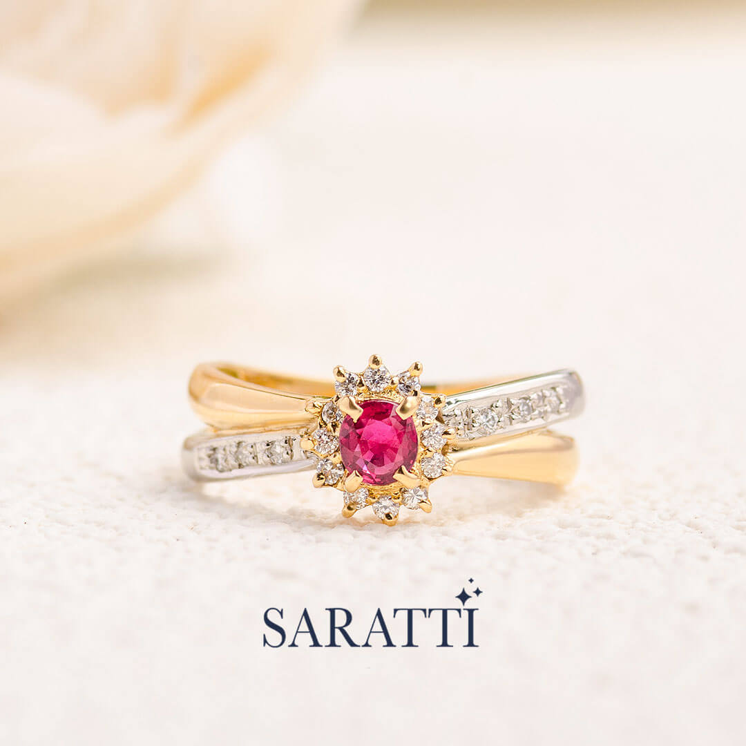 12 Prong Ruby and Diamond Ring | Saratti 
