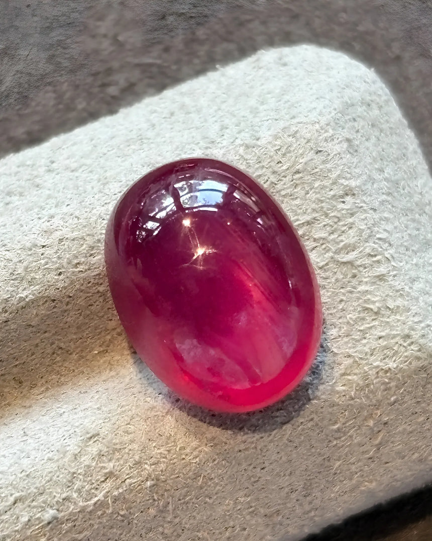 Pigeon Blood Natural Ruby oval cabochon alternate angle | SARATTI