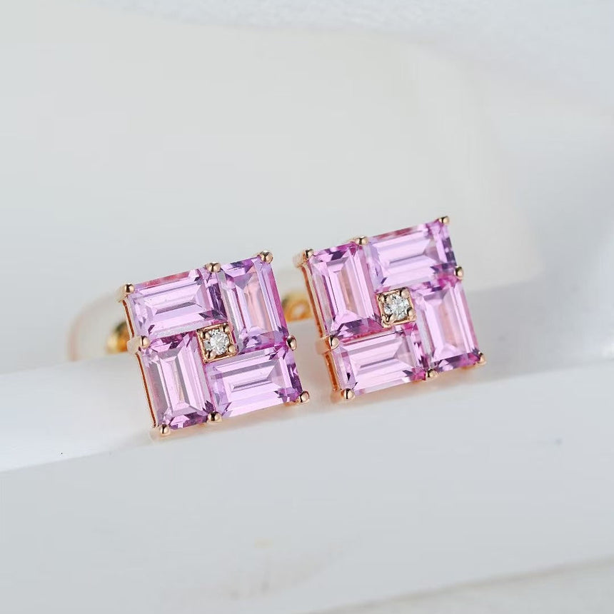 Blush Labyrinth - Pink Sapphire and Natural Diamond Earrings