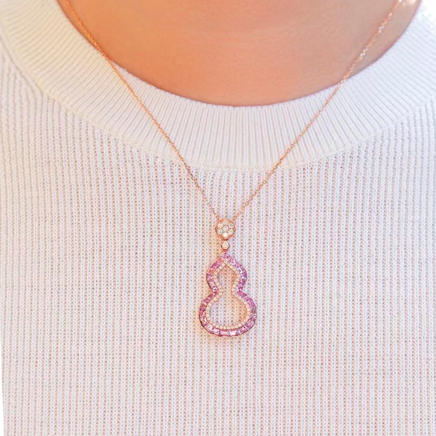 Pink Sapphires and Diamonds Necklace in Gourd Design | Saratti