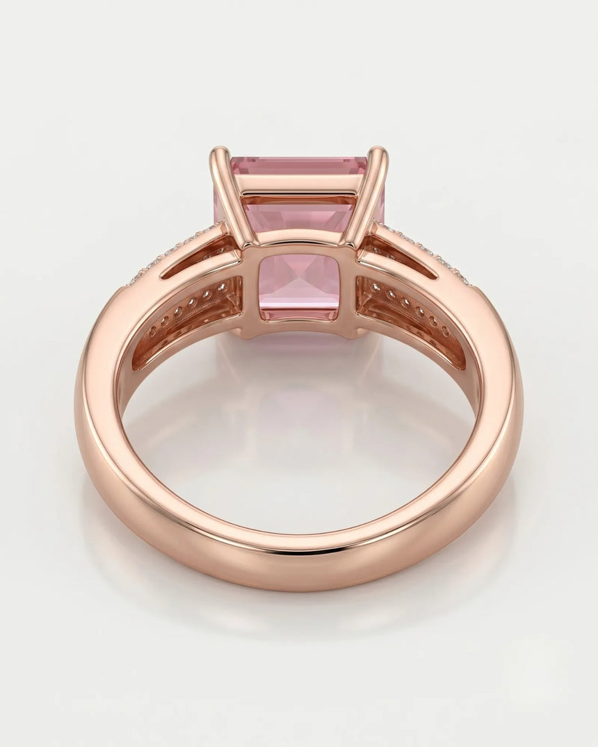 Pink tourmaline engagement ring with three-row diamond shoulders in 18K rose gold - SARATTI