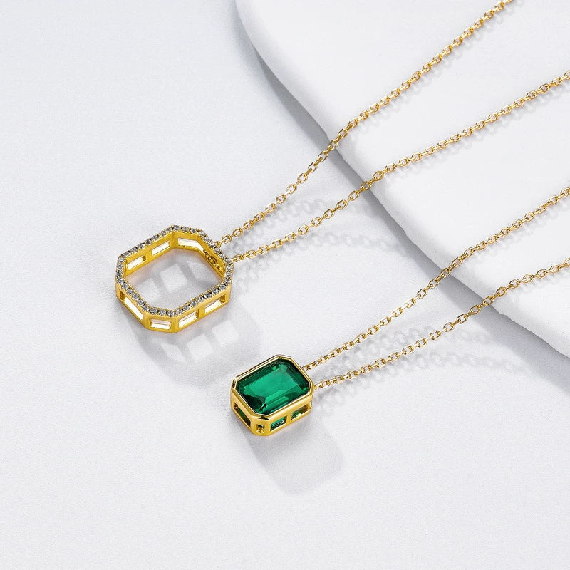 Verdant Majesty: Lab-Grown Emerald Octagon Transformer Necklace