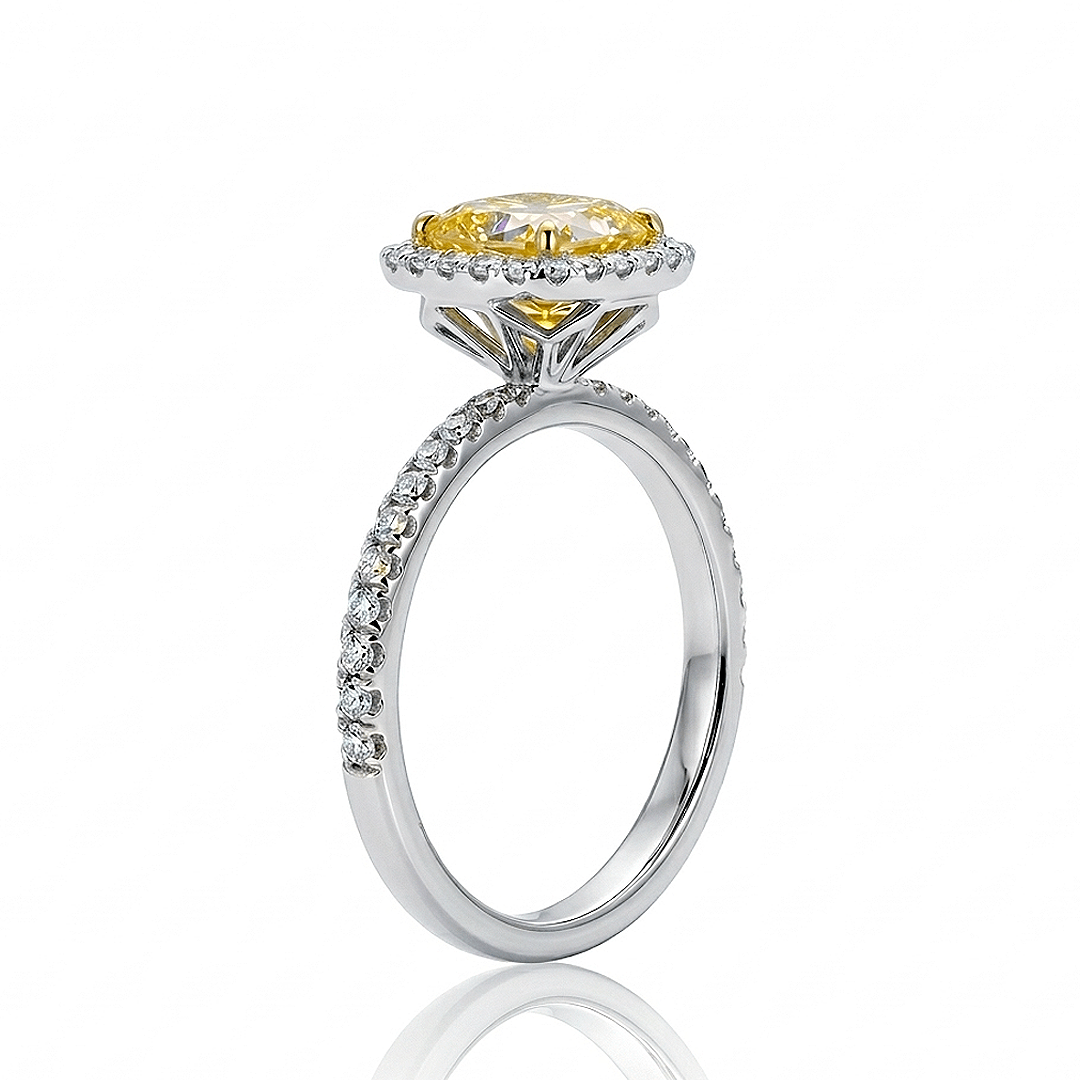 Platinum Diamond Ring Detail Yellow Center Stone | SARATTI