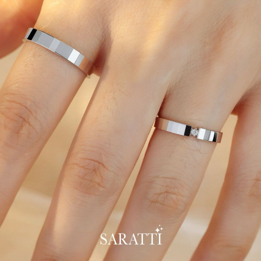 Polished White Gold Wedding Bands With Natural Diamonds | Saratt