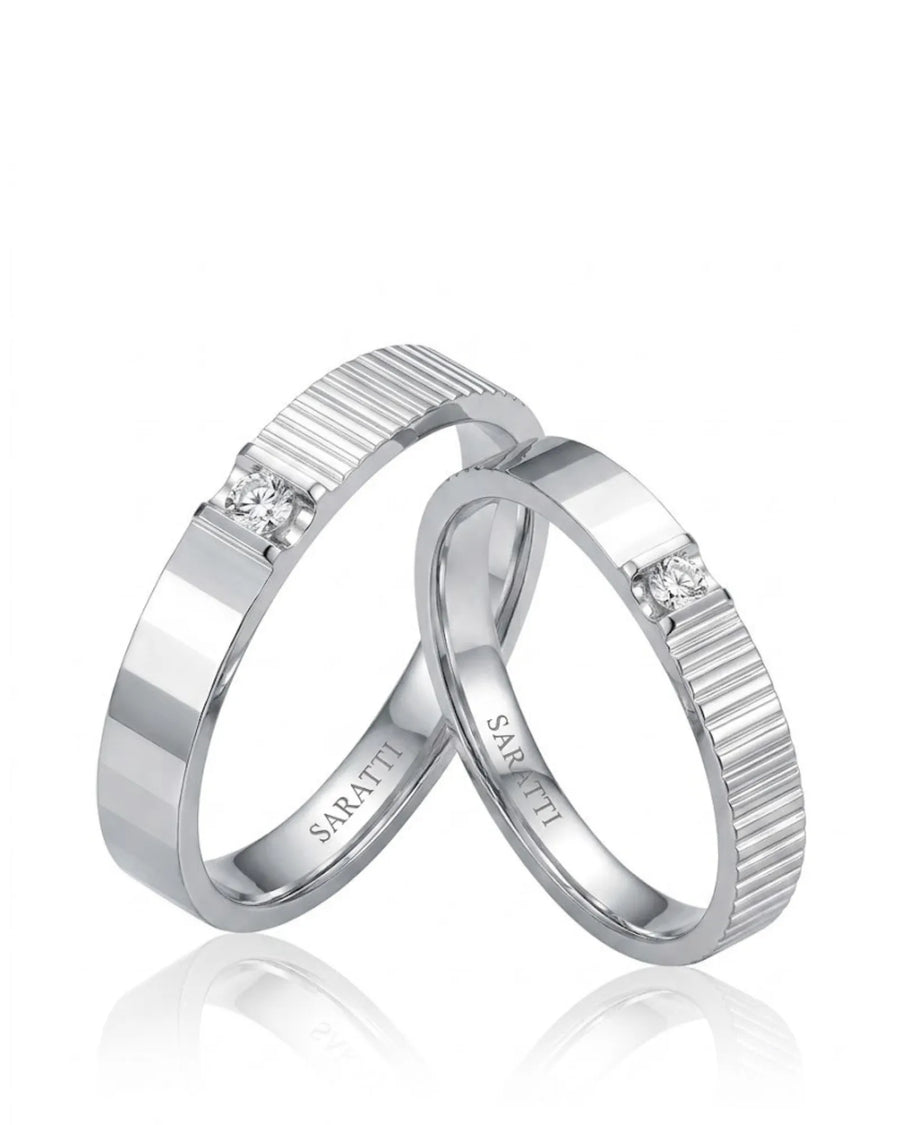 Prism Radiance natural diamond his and hers wedding bands in polished 18K white gold | SARATTI
