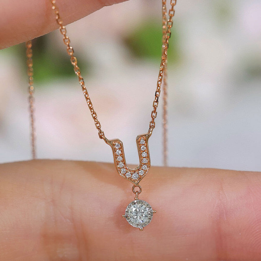 Prong Set Round Diamond Chain Necklace in Rose Gold | Saratti