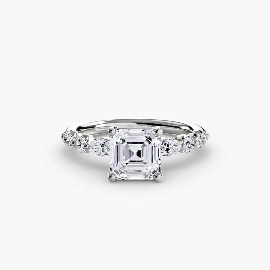 Asscher cut tiered accent engagement ring setting in white gold | SARATTI