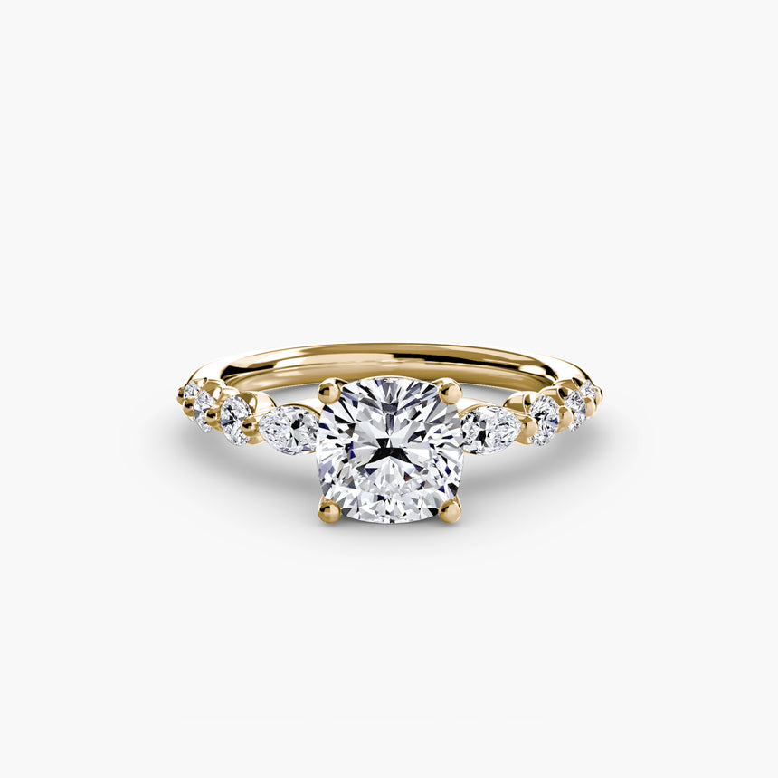 14K Gold Natural Diamond in Cushion Cut Diamond Shape Engagement Ring - Lab Grown Diamond Jewelry - SARATTI