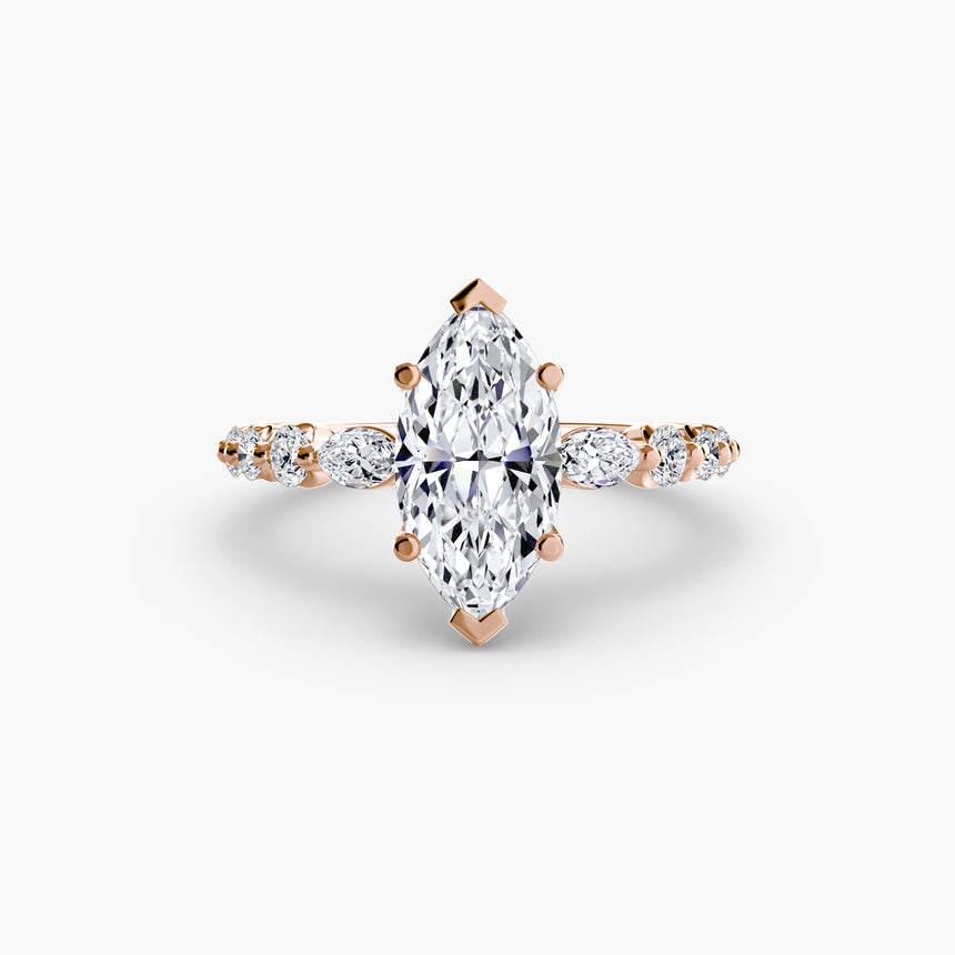 Marquise cut pavé diamond ring setting in 9K rose gold | SARATTI