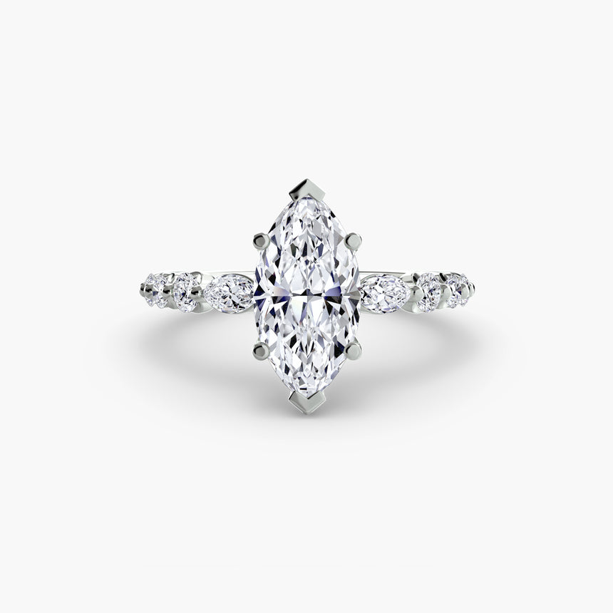 Marquise cut tiered accent engagement ring setting in white gold | SARATTI