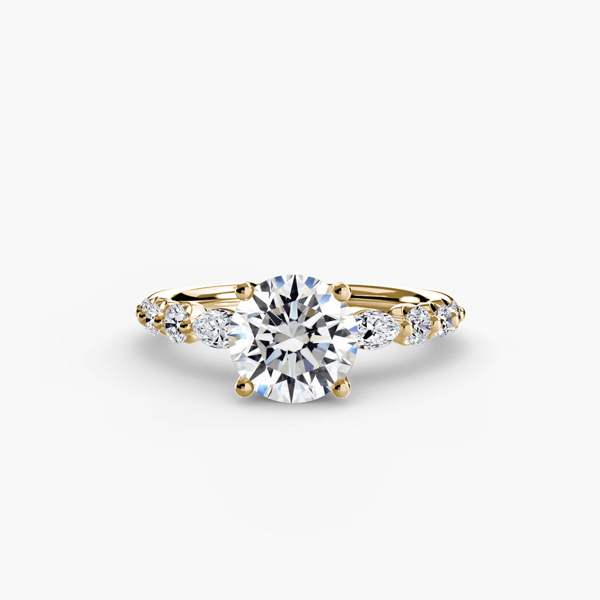 Round brilliant pavé diamond ring setting in 14K white gold | SARATTI