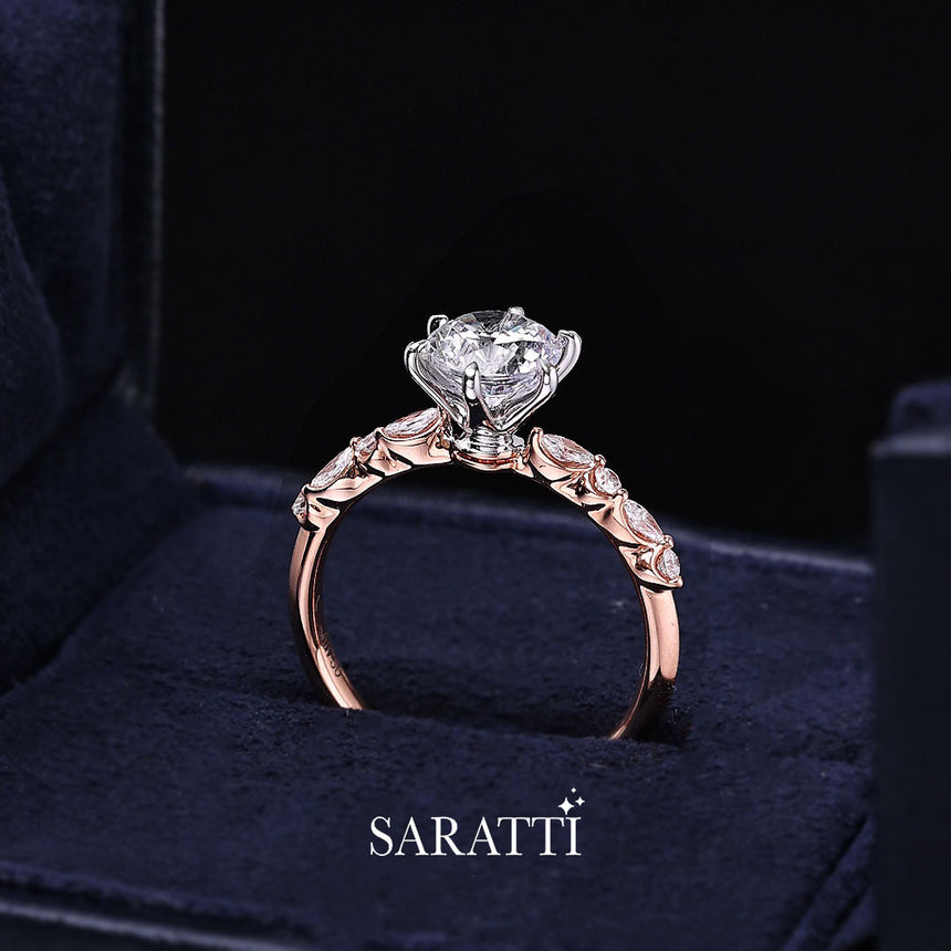 Prong Held Diamond Ring in 18K Rose Gold | Saratti