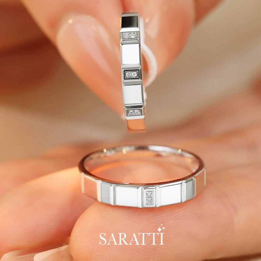 Real Diamonds Matching Couple Wedding Rings for His & Her | | 4MM Bands - SARATTI