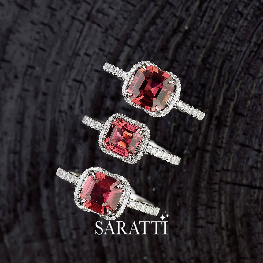 Centre Stone in Focus | White Gold  Regina Rouge Red Tourmaline and Diamond Ring | Saratti Fine Jewelry