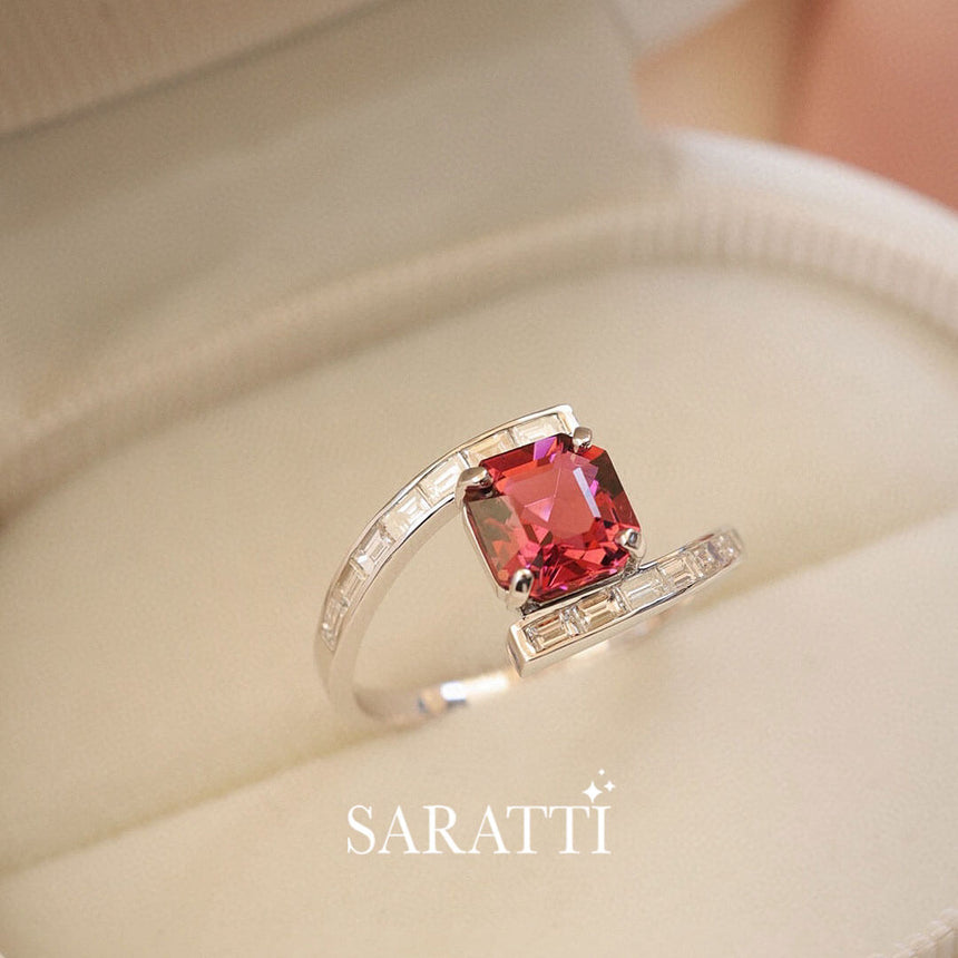 Prong Set Rubellite Tourmaline in Focus | Passion Amour Red Tourmaline and Diamond Ring | Saratti Fine Jewelry