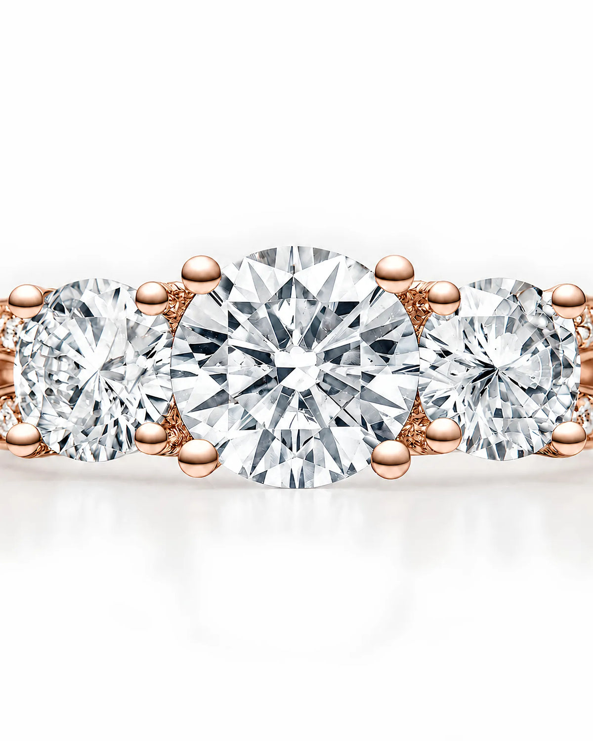 Refined 18K rose gold split-shank ring with round moissanite brilliance throughout | SARATTI.