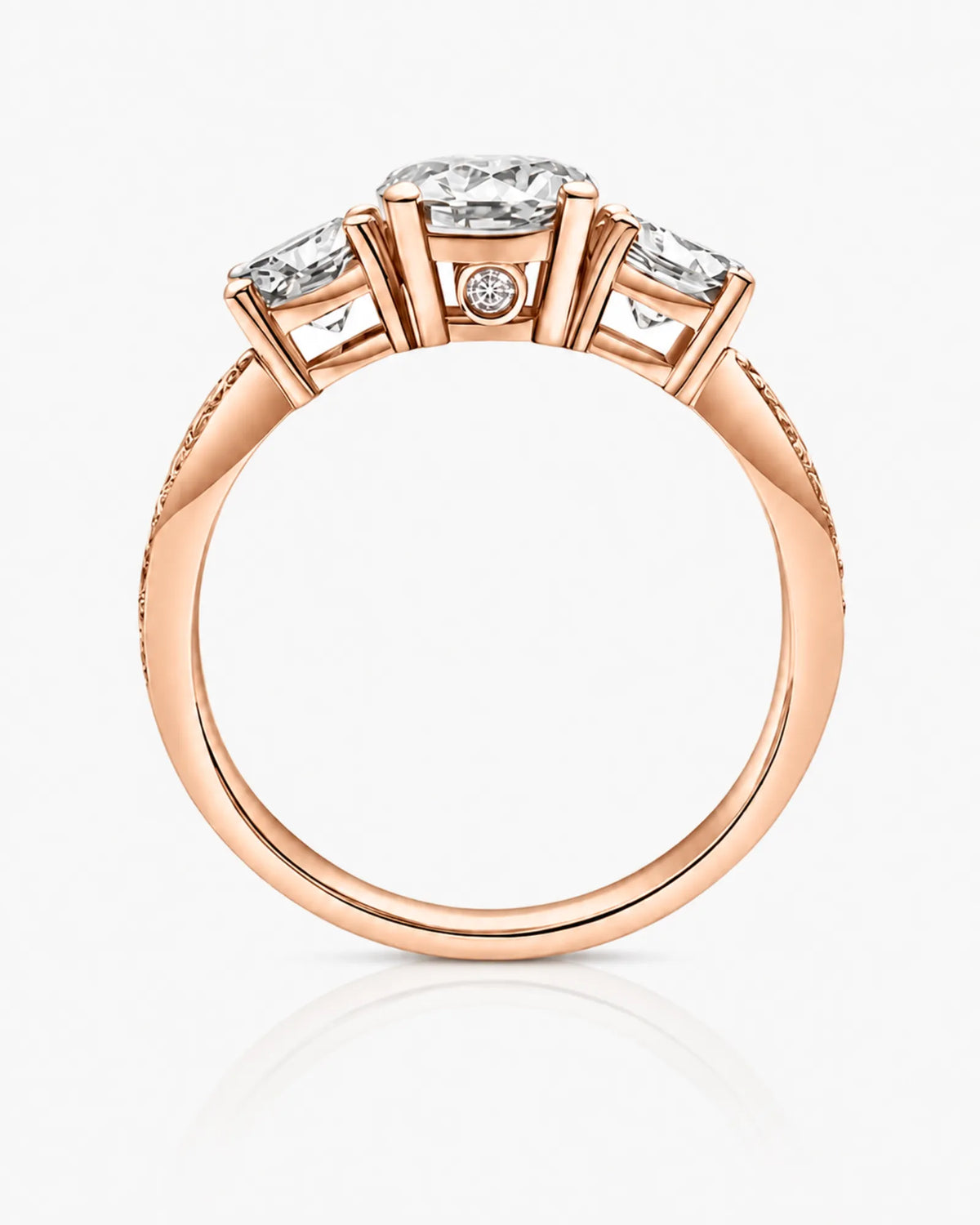 Refined 18K rose gold split-shank ring with round moissanite brilliance throughout | SARATTI