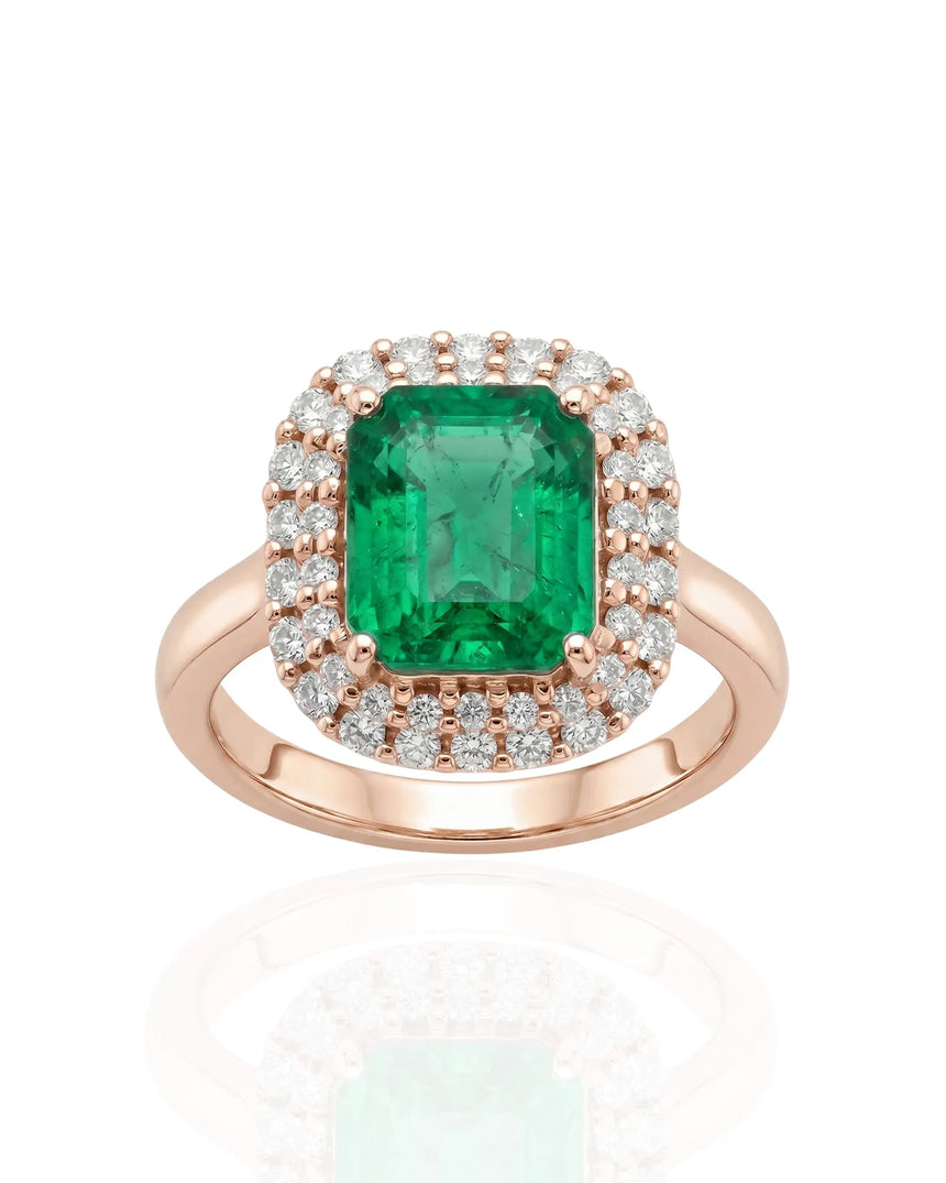 Regent Frame emerald and natural diamond heirloom ring in rose gold | SARATTI