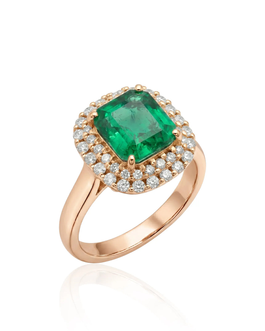 Regent Frame natural emerald and diamond ring in 18K rose gold | SARATTI