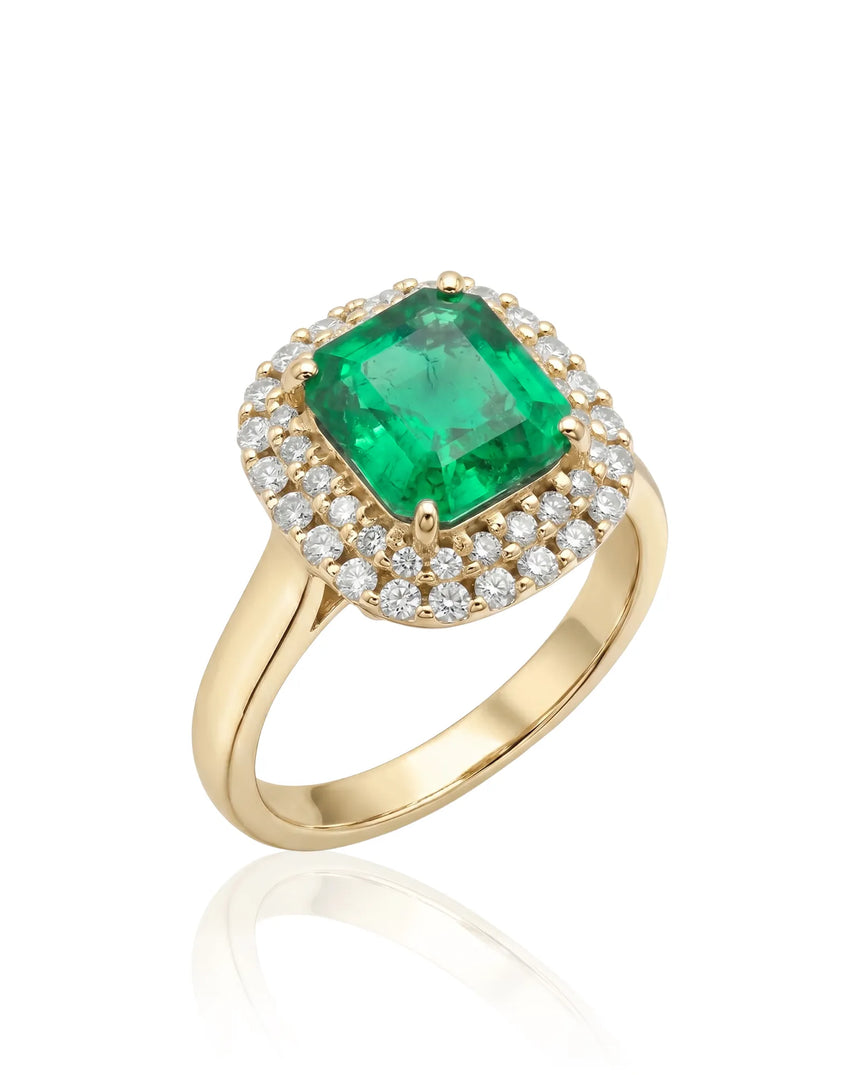 Regent Frame natural emerald and diamond ring in 18K yellow gold | SARATTI