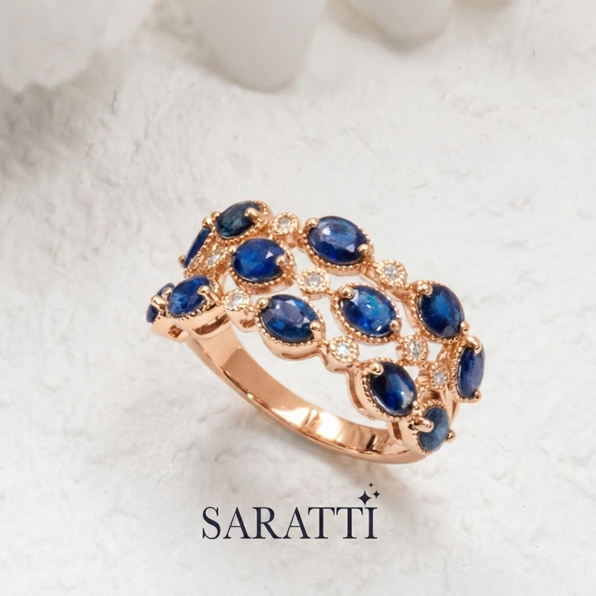 Romantic rose gold sapphire statement ring | SARATTI