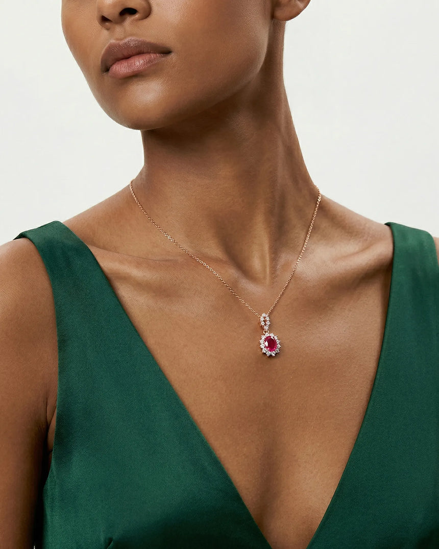 Rosalie necklace with pinkish red oval ruby | SARATTI