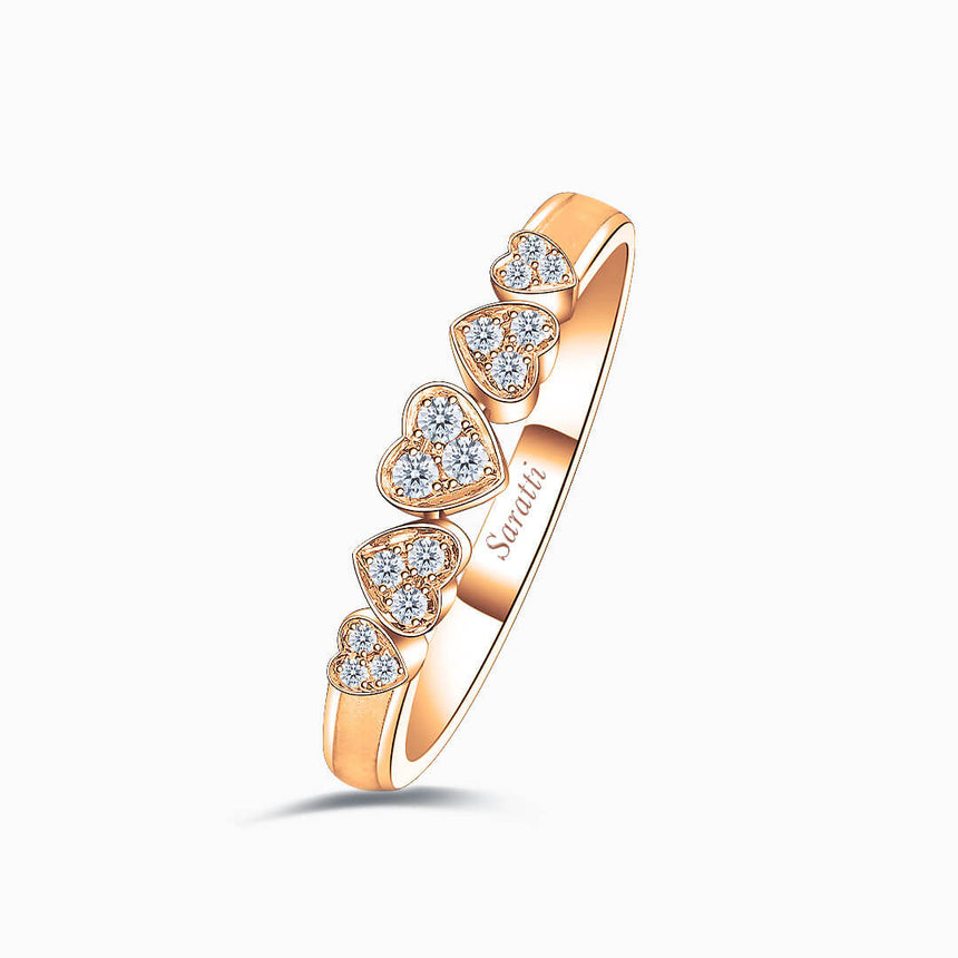 18 K Rose Gold Five Heart Round Diamond Eternity Wedding Bands | Saratti
