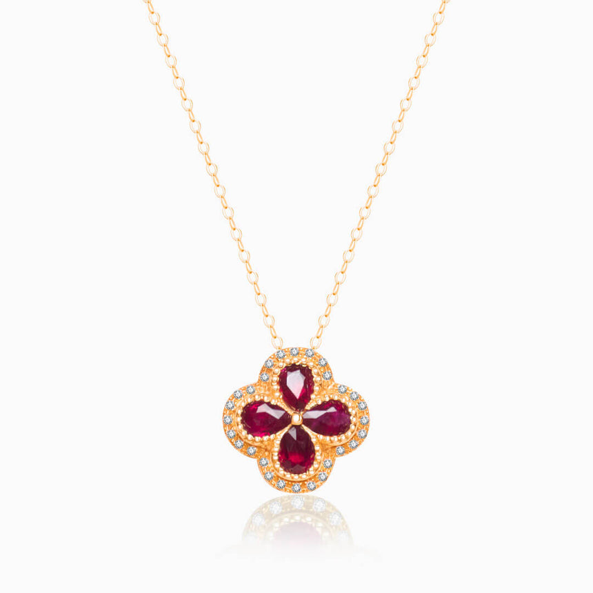 Trébol Rojo Natural Ruby and Diamonds Necklace