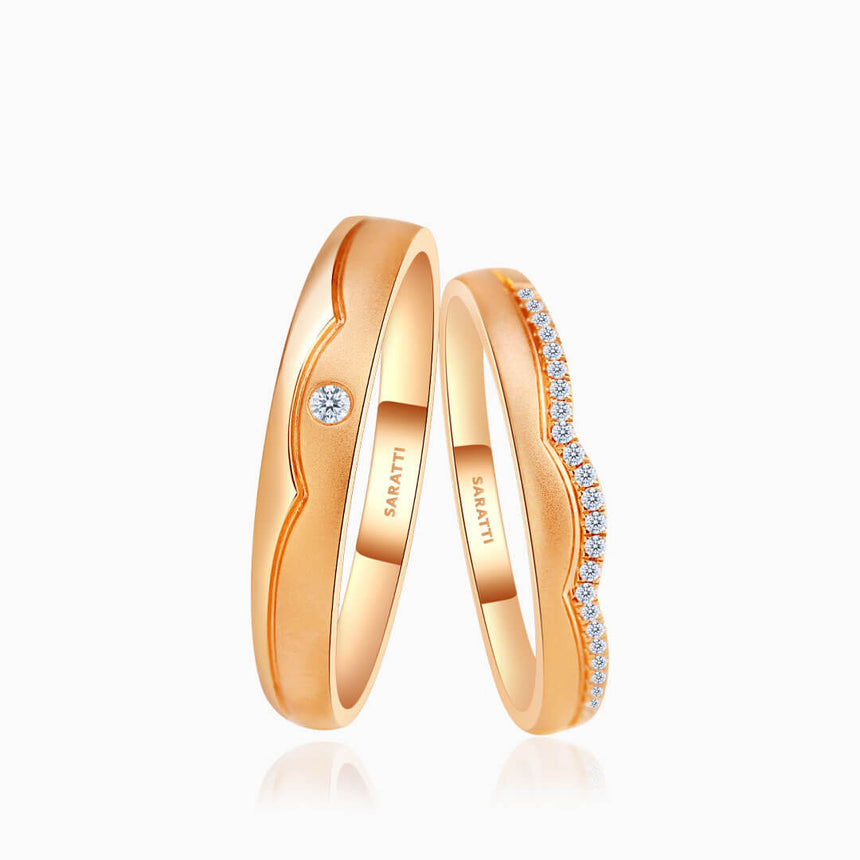 Rose Gold Half Eternity Diamond Band Wedding Set | Saratti