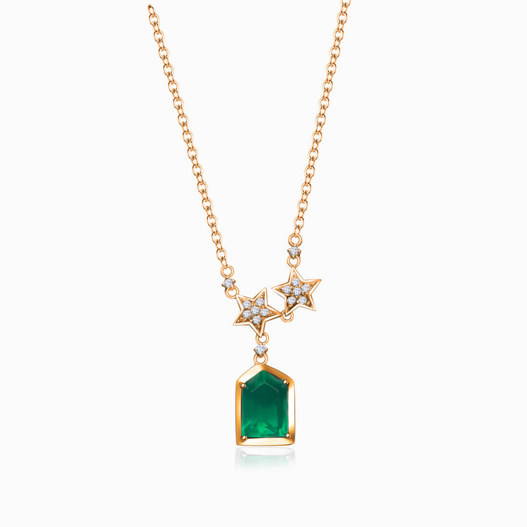 Rose Gold Esprit de Nature Emerald & Diamond Pendant | Saratti Fine Jewelry