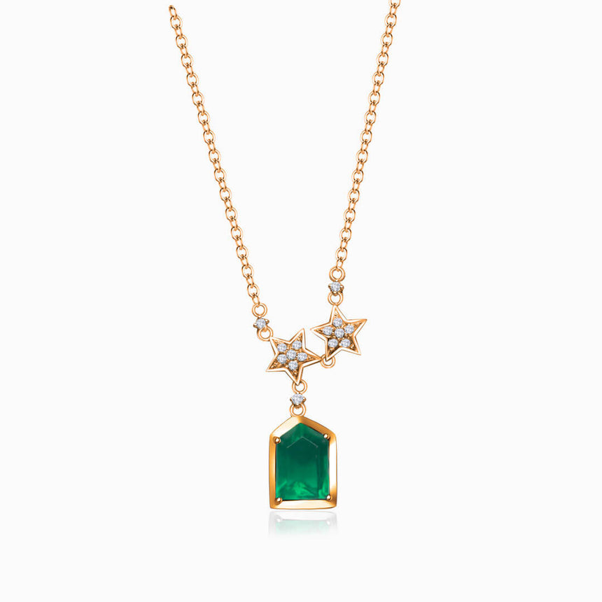 Rose Gold Esprit de Nature Emerald & Diamond Pendant | Saratti Fine Jewelry