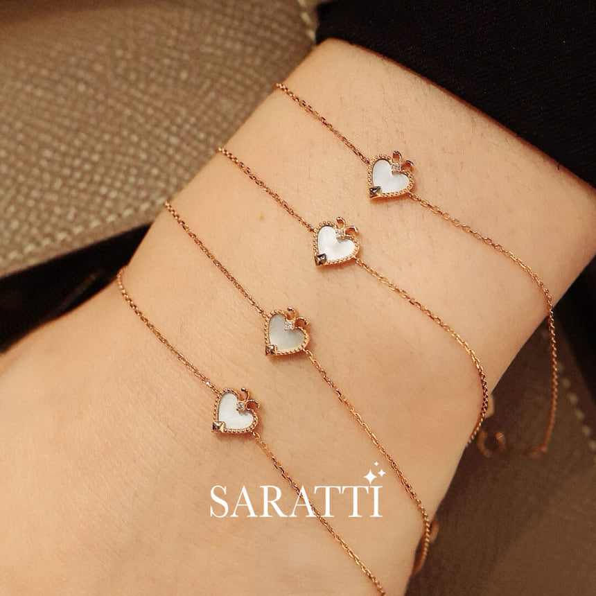 Model Wears Four Prong Set Rose Gold Ace of Spades Diamond Bracelets | Saratti