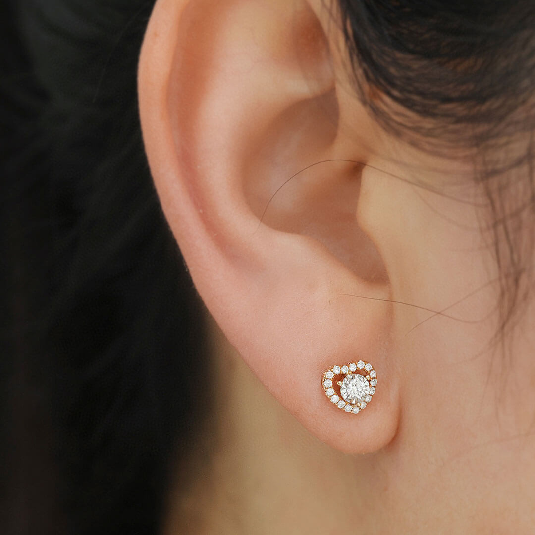 Gorgeous Golden Tiny Diamond Stud Earrings on Model | Saratti | Custom High and Fine Jewelry 