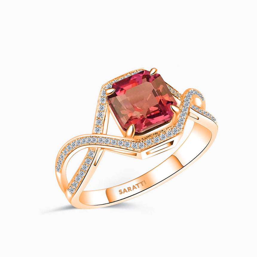 Rose Gold Asscher Rose Vintage Pink Tourmaline Ring | Saratti Fine Jewelry