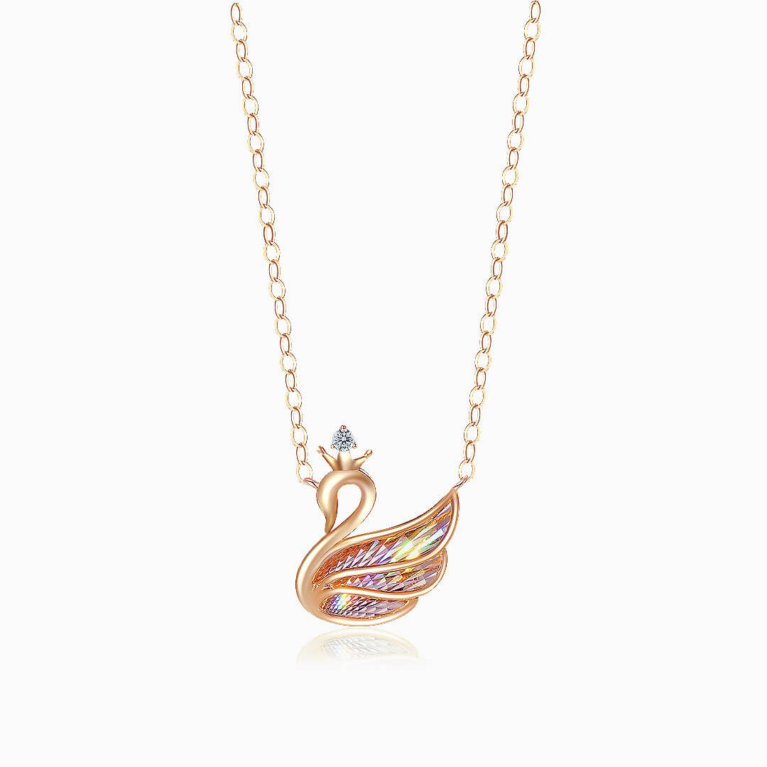 Rose Golden Swan Diamond Drop Necklace | Saratti