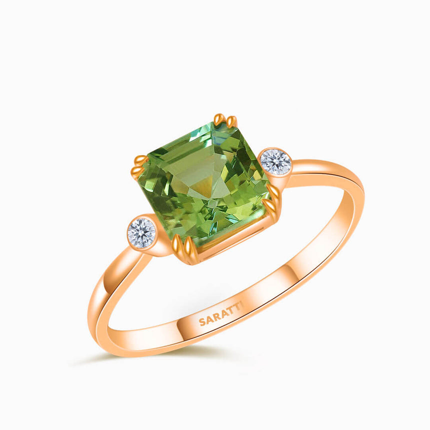 Rose Gold  Escalera Verde Three Stone Tourmaline and Diamond Ring | Saratti Fine Jewelry