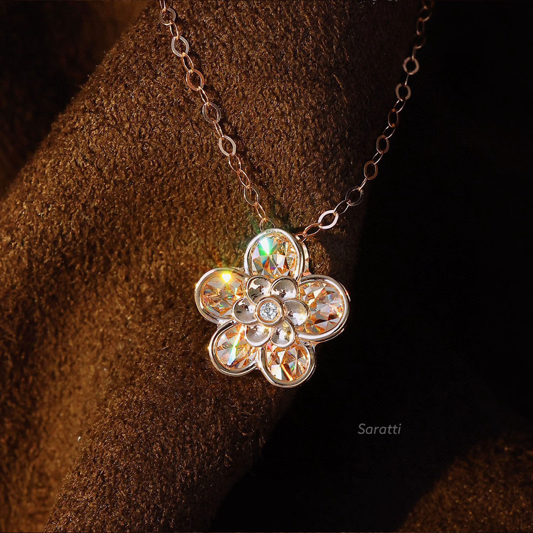 18K Rose Gold Floral Small Diamond Necklace | Saratti