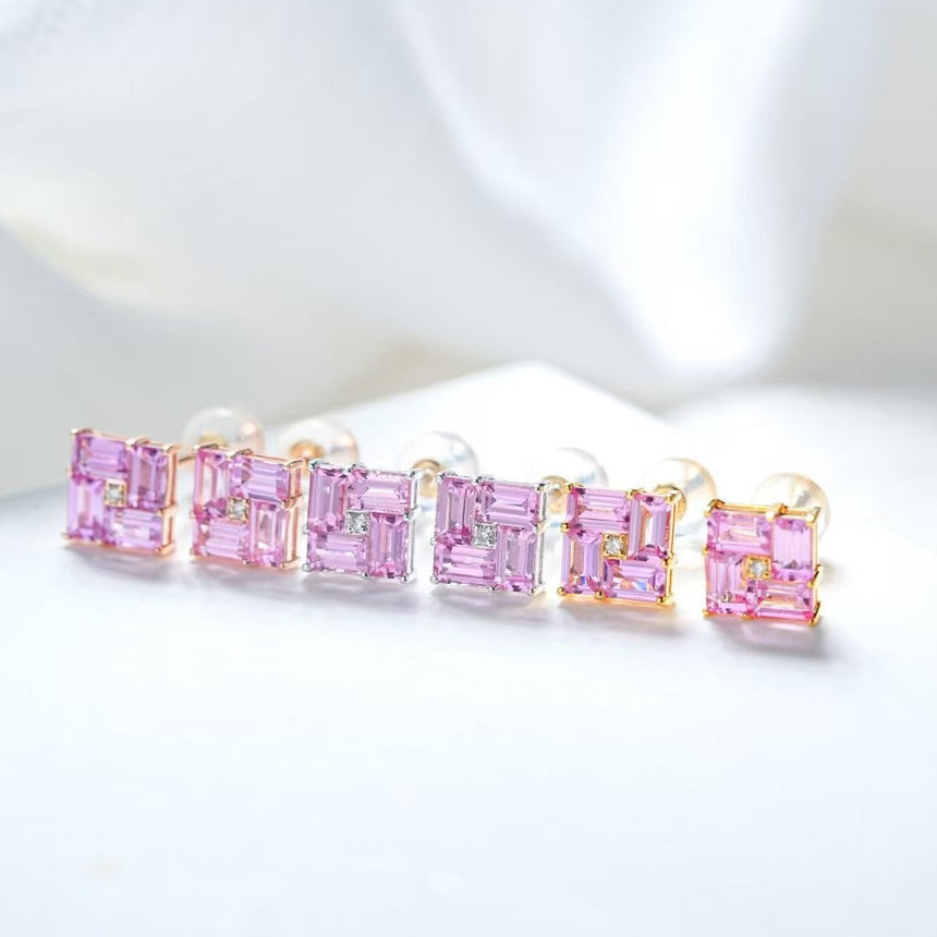 Blush Labyrinth - Pink Sapphire and Natural Diamond Earrings